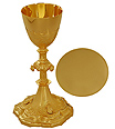 Solid Brass Chalice & Paten with Ornaments