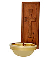 Wooden Carved Cross Font with Brass Bowl