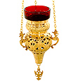 Brass Sanctuary Lamp with Red Glass