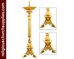 Solid Brass Holy Family Candlestick with Spike 