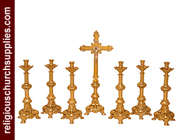 Altar Cross and Candle sticks Set of 7 pieces, cross candles, altar candle  holders, church altar candles