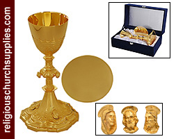 Solid Brass Chalice & Paten with Ornaments