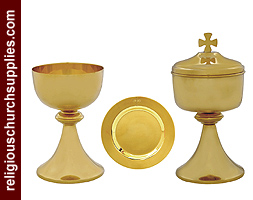 Chalice Ciborium and Paten Sets with Cross Engraved