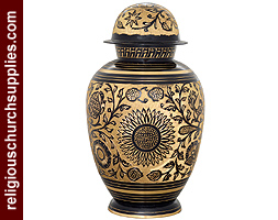 Brass Black Enameled and Hand Engraved Urns