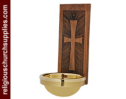 Wooden Carved Font with Brass Bowl