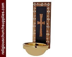 Wooden Font with White Inlay Work Brass Bowl